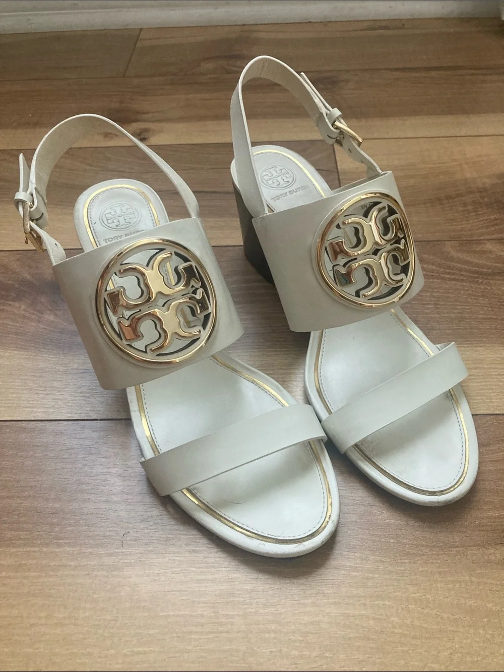 Tory Burch White Miller Wedge Sandals